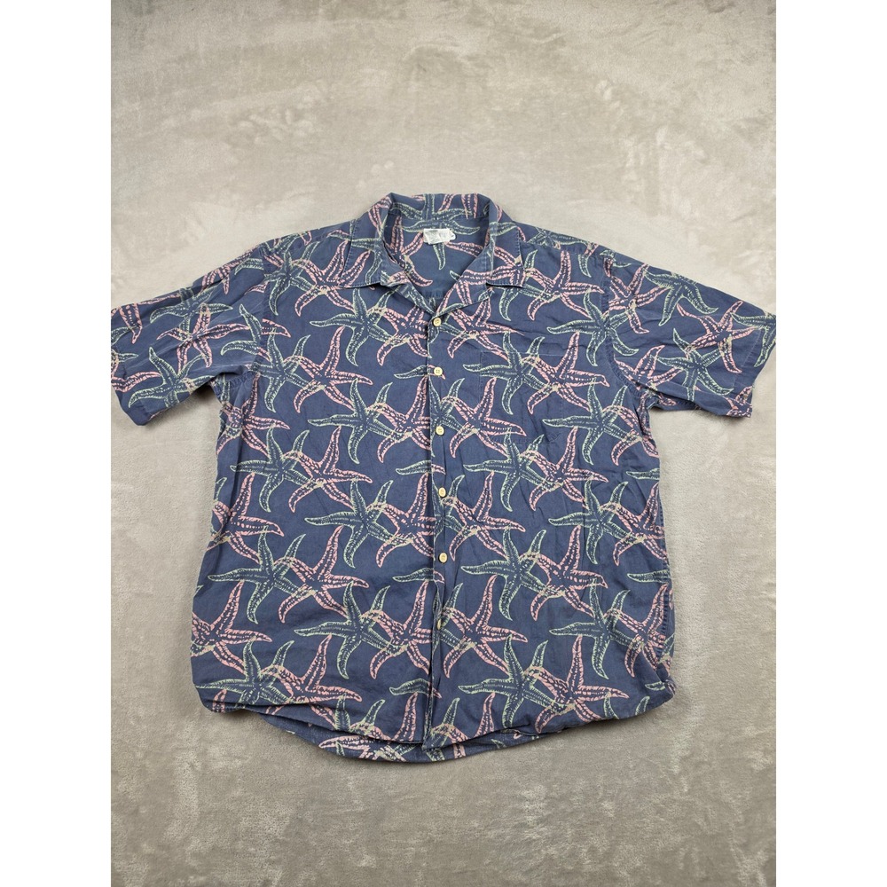 J.Crew Button Up Shirt Mens M Blue Oversized Starfish Print Cotton Short‎ Sleeve